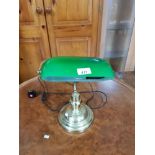 BRASS BANKERS LAMP WITH GREEN SHADE