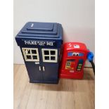 SMALL NOVELTY POLICE PUBLIC CALL BOX AND ONE OTHER