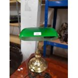 BRASS BANKERS LAMP WITH GREEN SHADE