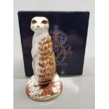 ROYAL CROWN DERBY PAPERWEIGHT MEERKAT WITH GOLD STOPPER AND ORIGINAL BOX