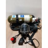 A DRAGER FIREFIGHTER OXYGEN TANK AND MASK