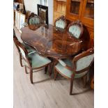 ITALIANATE PEDESTAL DINING TABLE AND 6 MATCHING CHAIRS ALL BUTTONED BACKED WITH METAL STUDS