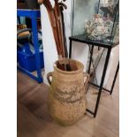 LARGE STONEWARE BULBOUS FLOOR VASE OR STICK STAND