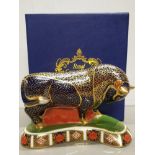 ROYAL CROWN DERBY PAPERWEIGHT BULL WITH GOLD STOPPER AND ORIGINAL BOX