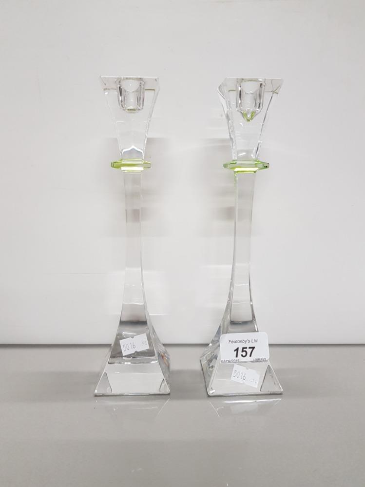 A PAIR OF STUDIO GLASS CANDLESTICKS