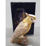 ROYAL CROWN DERBY PAPERWEIGHT CITRON COCKATOO WITH GOLD STOPPER AND ORIGINAL BOX
