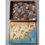 VINTAGE TIN THE COUNTY OF NORTHUMBERLAND CONTAINING MISC COINAGE HALF CROWN ETC