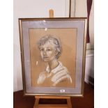 A CHALK AND PENCIL PORTRAIT OF A LADY IN A GILT FRAME SIGNED K.S.FOWLER