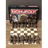HEAVY LORD OF THE RINGS CHESS SET WITH MARBLE AND ONYX BOARD PLUS LORD OF THE RINGS TRILOGY