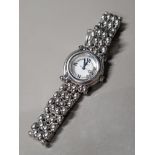 LADIES STAINLESS STEEL CHOPARD HAPPY SPORT WATCH WITH WHITE DIAL AND 5 DIAMONDS QUARTZ MOVEMENT 52