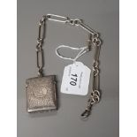 HALLMARKED SILVER VESTA CASE BIRMINGHAM 1898 MAKER HP ATTACHED TO SILVER LONG LINK ALBERT CHAIN