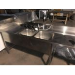 DOUBLE STAINLESS STEEL SINK WITH DRAINER AND SPRAY FLEXI TAP 224CM X 80CM X 88CM