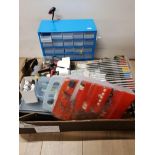 BOX OF PRECISION TOOLS AND ARTISTS EQUIPMENT ETC