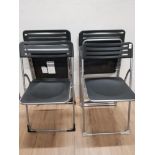 A SET OF 4 BLACK FOLDING PLASTIC AND METAL FRAMED CHAIRS