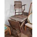 WOODEN GARDEN TABLE TOGETHER WITH 3 CHAIRS