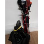 STRATA GOLF BAG CONTAINING CLUBS AND POWAKADDY GOLF TROLLEY IN BAG