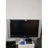 32 INCH LG TV NO REMOTE TOGETHER WITH A DION SET TOP BOX WITH REMOTE