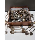 BOX CONTAINING A LARGE QUANTITY OF SILVER PLATED CRESTED SPOONS