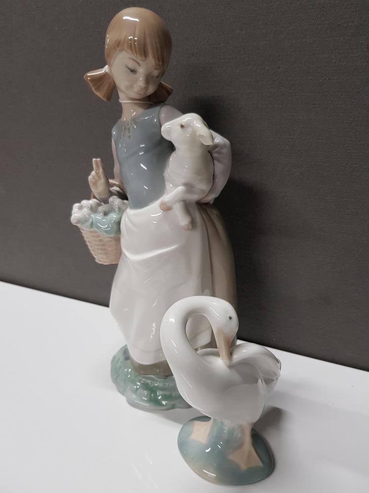 2 LLADRO FIGURES 4835 GIRL WITH LAMB AND LLADRO GOOSE