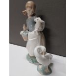2 LLADRO FIGURES 4835 GIRL WITH LAMB AND LLADRO GOOSE