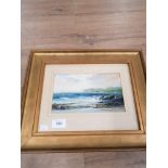 SMALL GILT FRAMED OIL PAINTING WITH A COASTAL SCENE