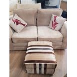 MODERN 2 SEATER SOFA IN CREAM FABRIC PLUS POUFFE