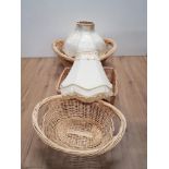 3 ASSORTED WICKER BASKETS TOGETHER WITH 2 LAMP SHADES