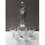 4 HANDMADE ETCHED GLASS WITH STRAWBERRY BARLEY PLUS DECANTER WITH ACID ETCH