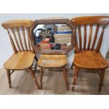 3 SPINDLE BACK KITCHEN CHAIRS PLUS OAK FRAMED MIRROR