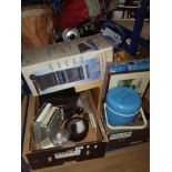 2 BOXES OF ASSORTED GOODS INC KARAOKE TOWER SYSTEM PRINTS ETC