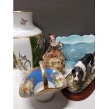 ASSORTMENT OF POTTERY A FIGURES INCLUDES NORITAKE BASKET AND MALING ETC