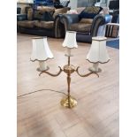 BRASS 3 BRANCH TABLE LAMP