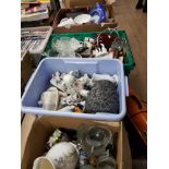 4 BOXES OF ASSORTED WARE INC GLASSWARE LAMPS ETC