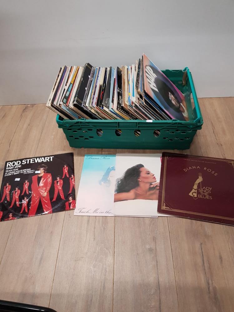 BOX OF LP RECORDS ROD STEWART AND DIANNA ROSS ETC