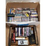 A LARGE BOX OF ASSORTED TOGETHER WITH A SMALLER BOX OF DVDS