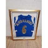 FRAMED AND MOUNTED MANUEL FERNANDES SIGNED FOOTBALL SHIRT PORTSMOUTH FC 2006 TO 2007