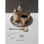 ARTHUR PRICE CRUET SET WITH WALKER AND HALL SILVER SPOON