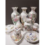 10 PIECES OF AYNSLEY INCLUDES 2 PEMBROKE VASES AND 8 COTTAGE GARDEN