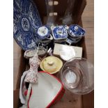 BOX CONTAINING RINGTONS WARE AND MALING LIDDED POT PLUS MISC GLASSWARE AND POTTERY PIECES