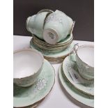 18 PIECES OF AYNSLEY TEA CHINA IN A GREEN FLORAL PATTERN