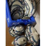 SUBSTANTIAL AMOUNT OF WHIELDON OLD NANKIN PATTERNED DINNERWARE INCLUDES MEAT PLATES AND 3 TUREENS
