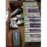 A BOX CONTAINING XBOX 360 GAMES CONTROLLERS