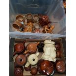 2 BOXES OF ASSORTED TEA POTS AND DENBY WARE ETC