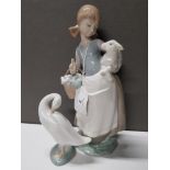 2 LLADRO FIGURES 4835 GIRL WITH LAMB AND LLADRO GOOSE