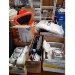 5 ASSORTED BOXES HOUSEHOLD GOODS AND A FLOOR CLEANER ETC