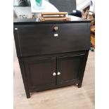 MODERN BLACK BUREAU WITH ORNAMENTAL HANDLES