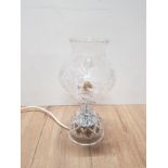 CUT GLASS LAMP WITH CUT GLASS SHADE IN THE STYLE OF AN OIL LAMP