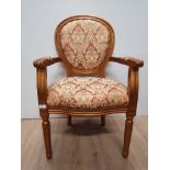 SHERATON STYLE ARM CHAIR WITH BRONZE PATTERNED FABRIC
