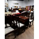 EDWARDIAN DROP LEAF TABLE WITH A SET OF 6 CHIPPENDALE STYLE CHAIRS