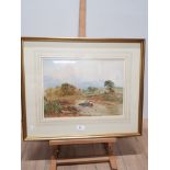 JOHN W HEPPLE SIGNED WATERCOLOUR RIVER SCENE WITH MOUNTAINS IN THE BACKGROUND